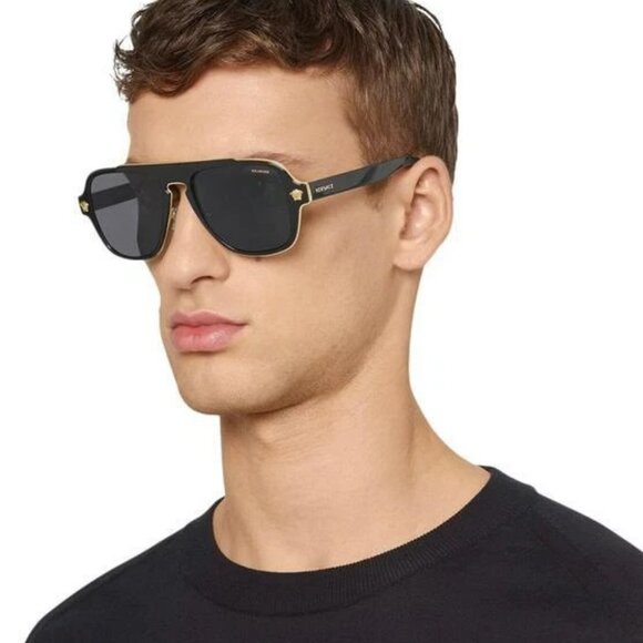 Versace Men Sunglasses Black Grey Polarized Aviator VE2199 100281 NEW AUTHENTIC - Picture 12 of 15